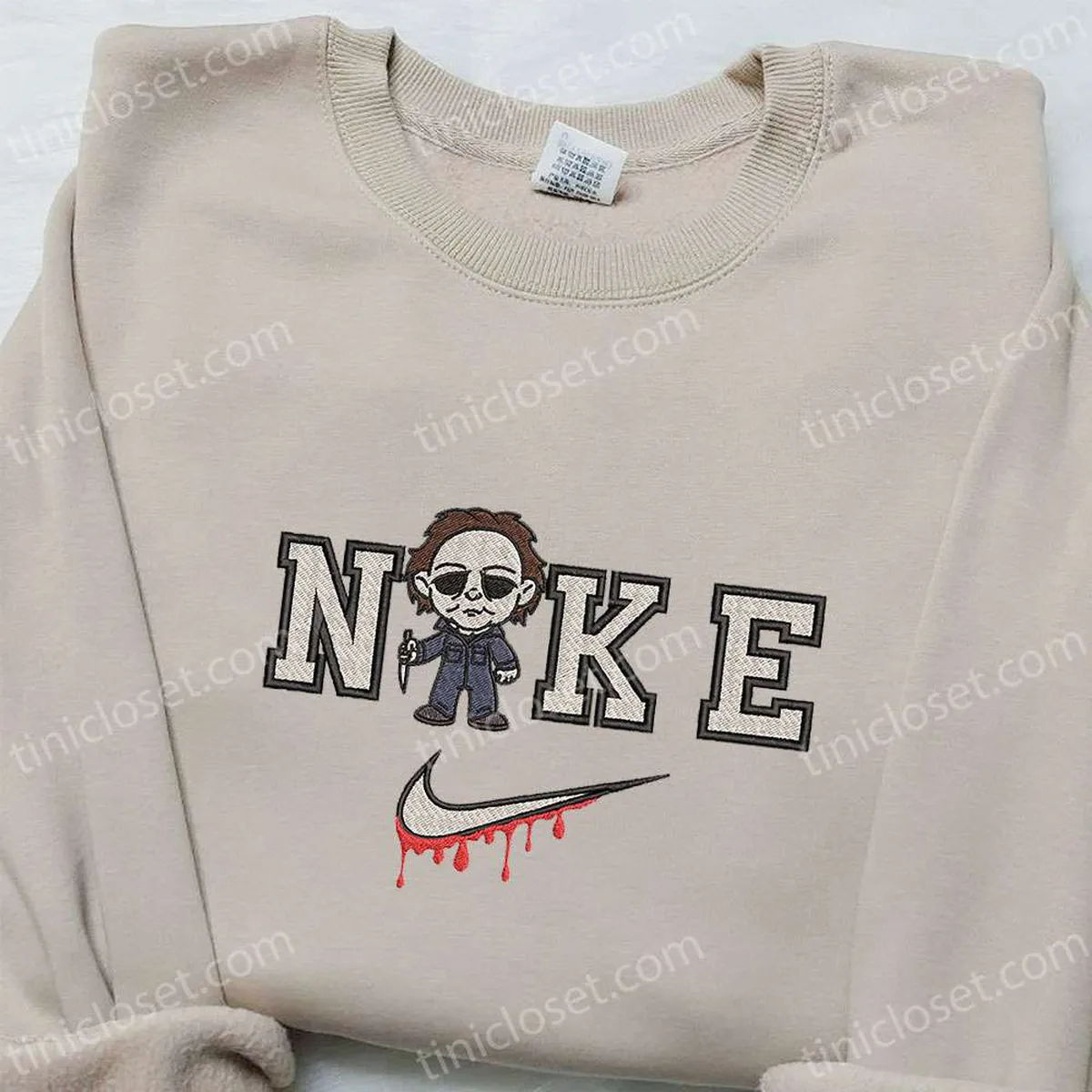 Chibi Michael Myers x Nike Embroidered Hoodie, Nike Inspired Embroidered Shirt, Best Halloween Gift Ideas