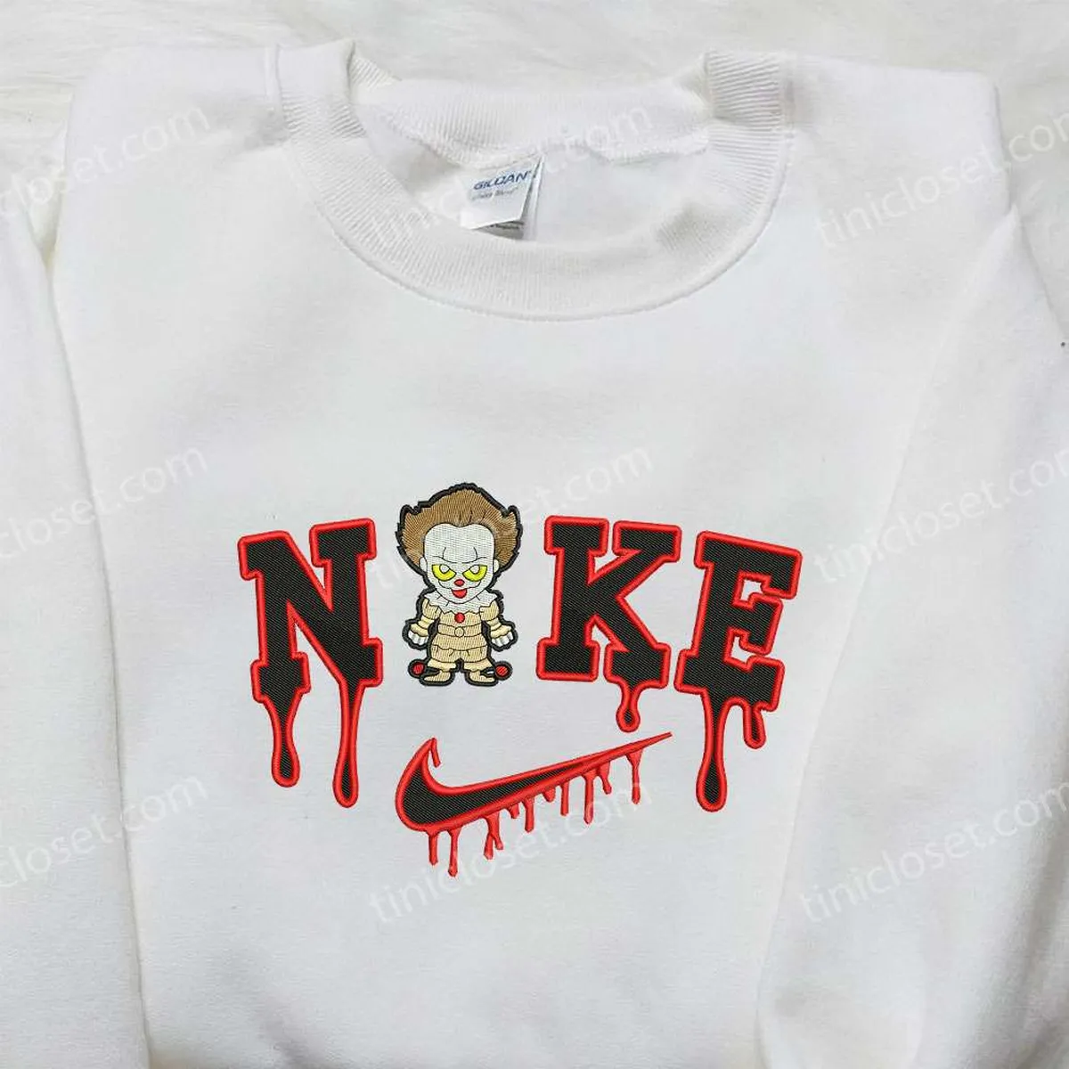 Chibi Pennywise x Nike Embroidered Sweatshirt, It Movie Embroidered Sweatshirt, Best Halloween Gift Ideas