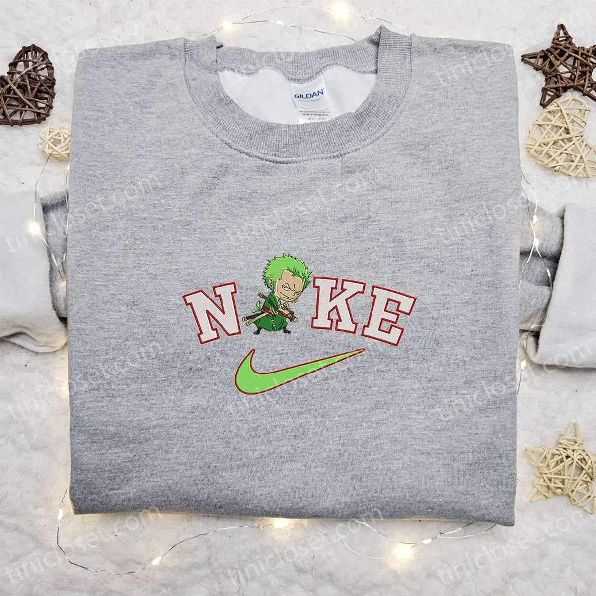 Chibi Roronoa Zoro x Nike Anime Embroidered Sweatshirt, One Piece Embroidered Sweatshirt, Nike Inspired Embroidered Hoodie