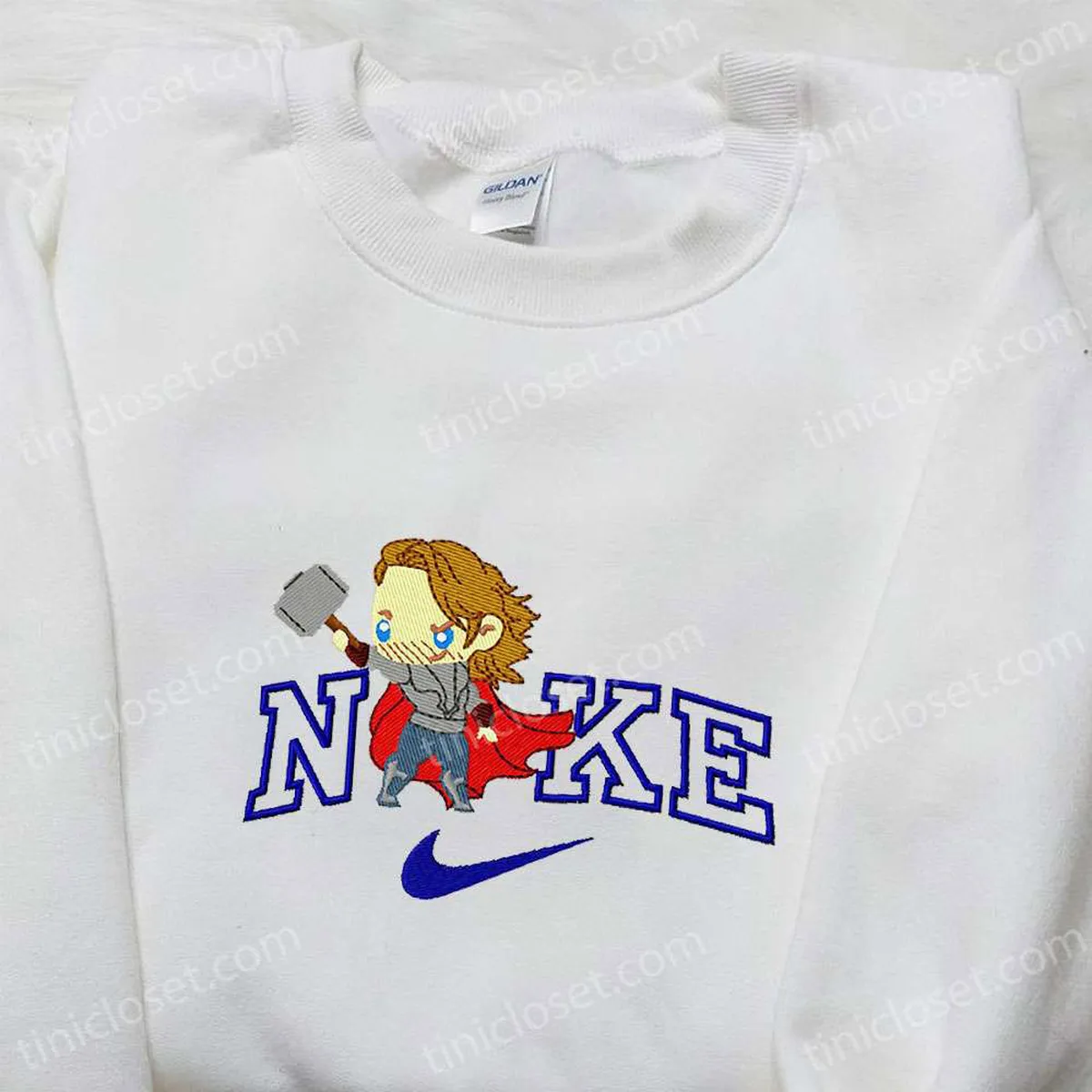 Chibi Thor x Nike Movie Embroidered Shirt, Marvel Universe Embroidered Shirt, Nike Inspired Embroidered Shirt