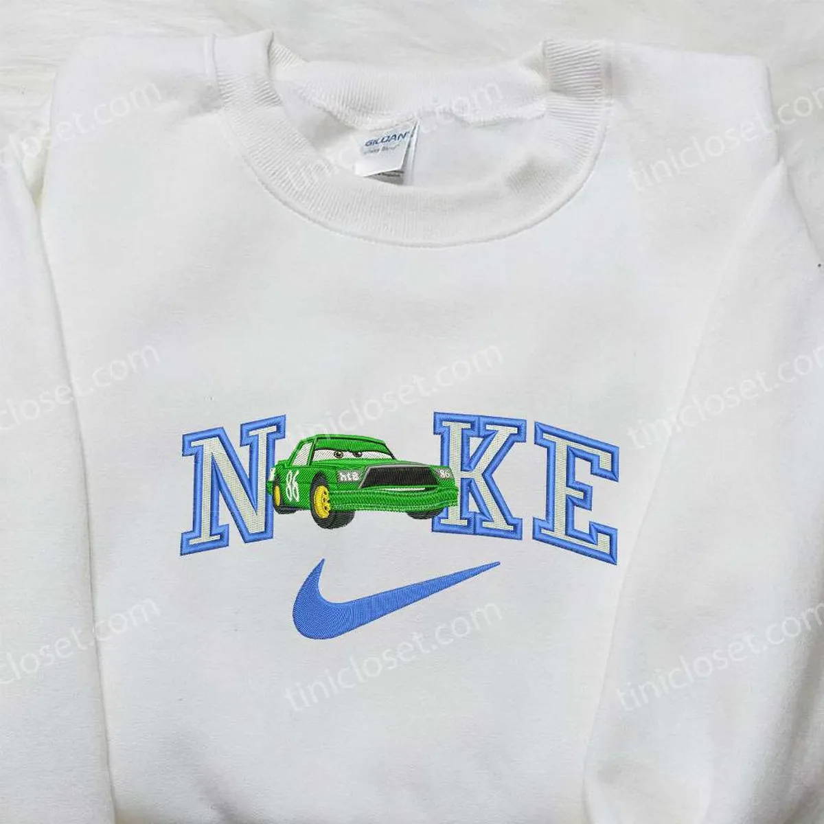 Chick Hicks x Nike Embroidered Shirt, Car Cartoon Embroidered Shirt, Custom Nike Embroidered Shirt