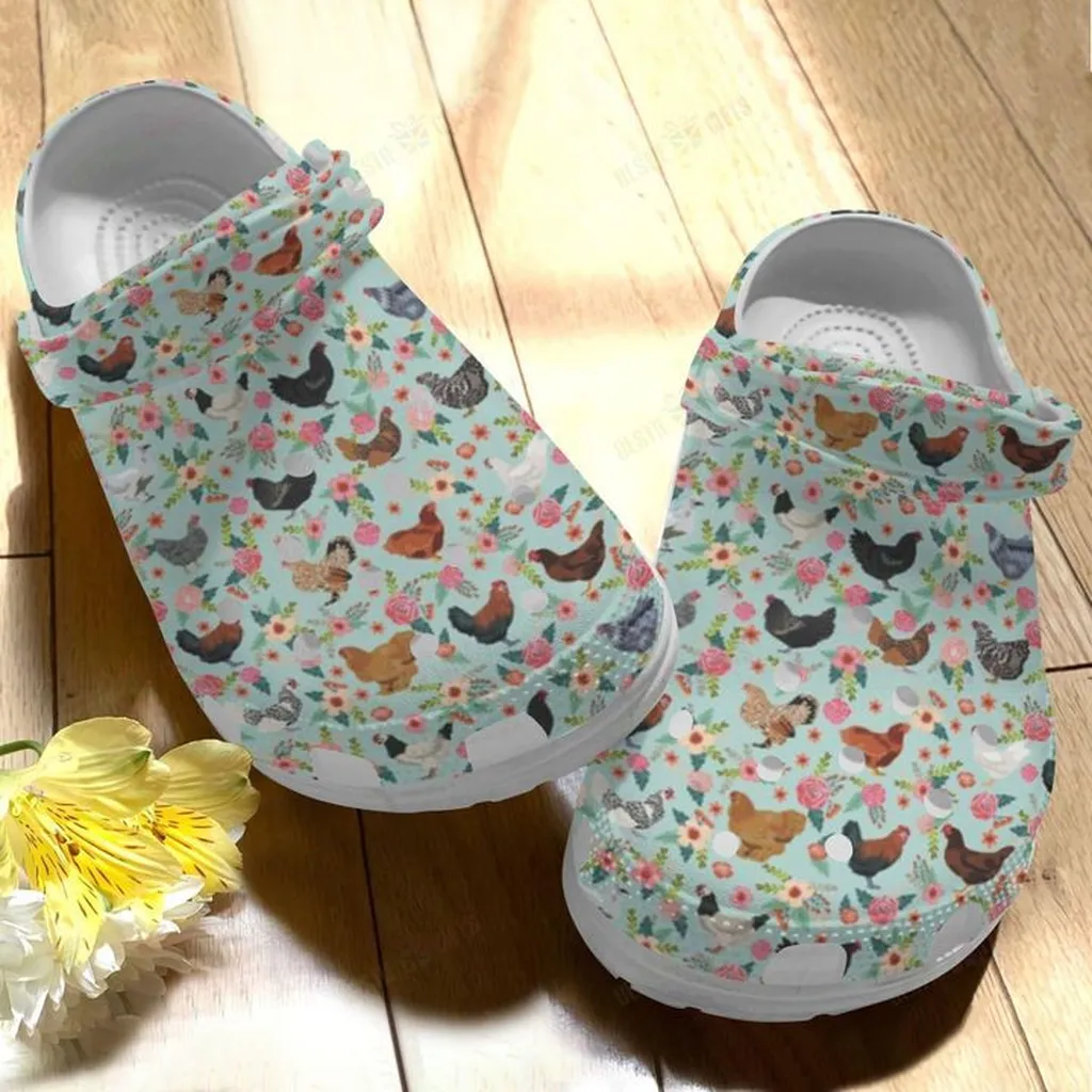 Chicken Flowers Crocs Classic Clogs