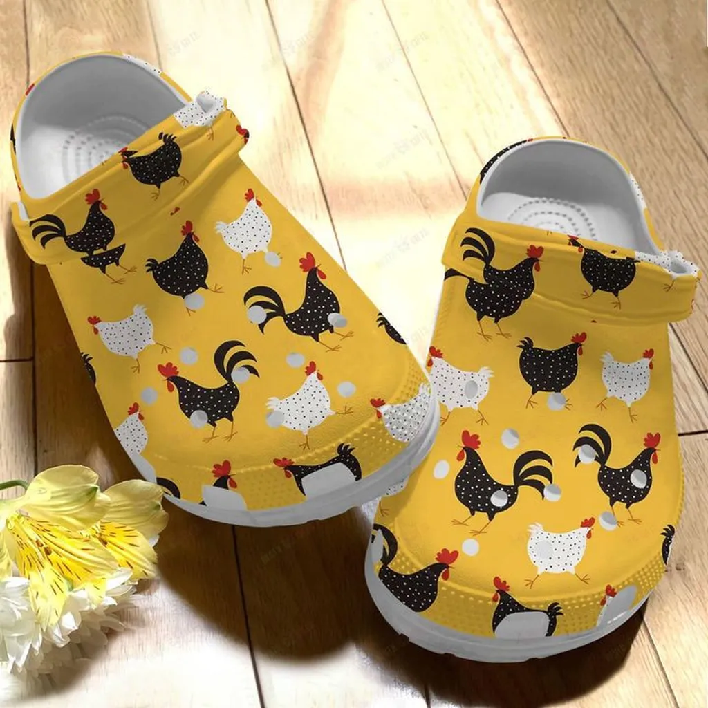 Chicken Happy Day Pattern Crocs, Personalized Crocs Classic Clogs