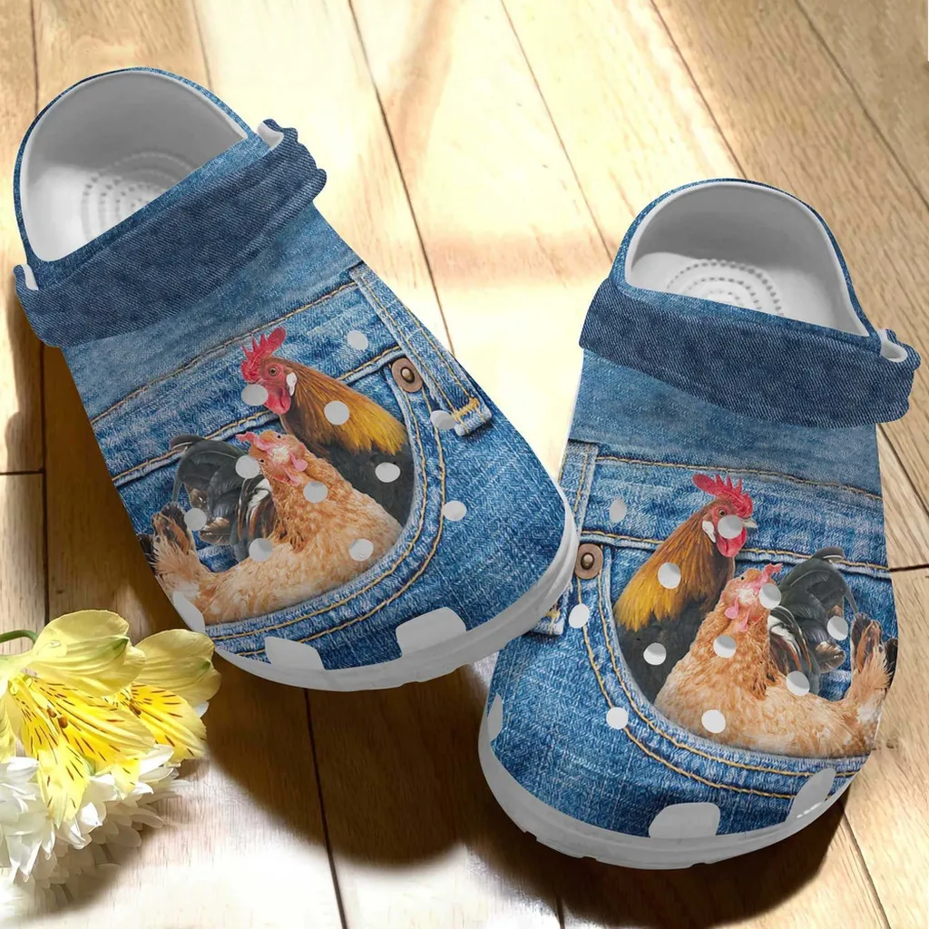 Chicken In Pocket Jean Gift For Lover Rubber Crocs Clog