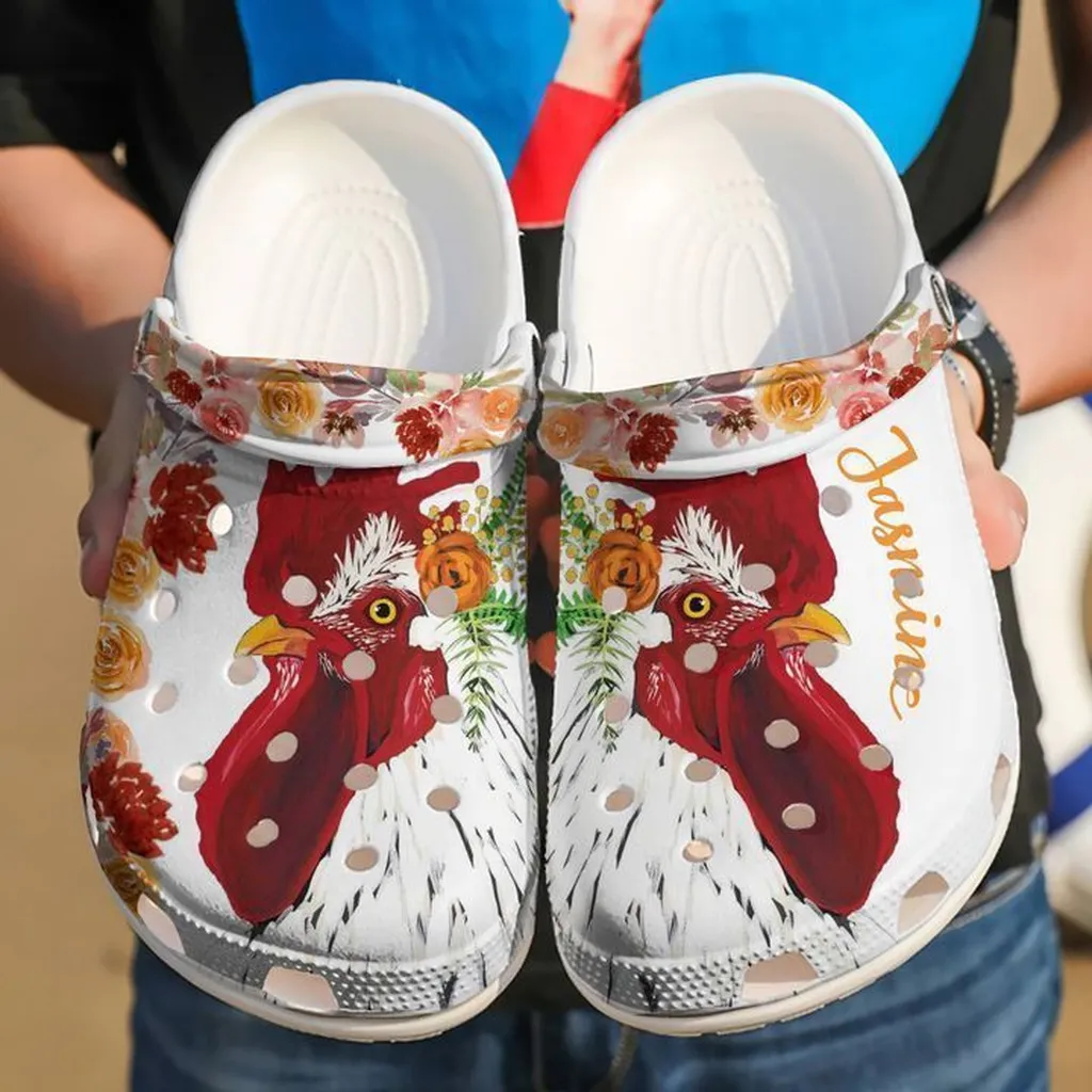 Chicken Personalized Floral Crocs Classic Clogs