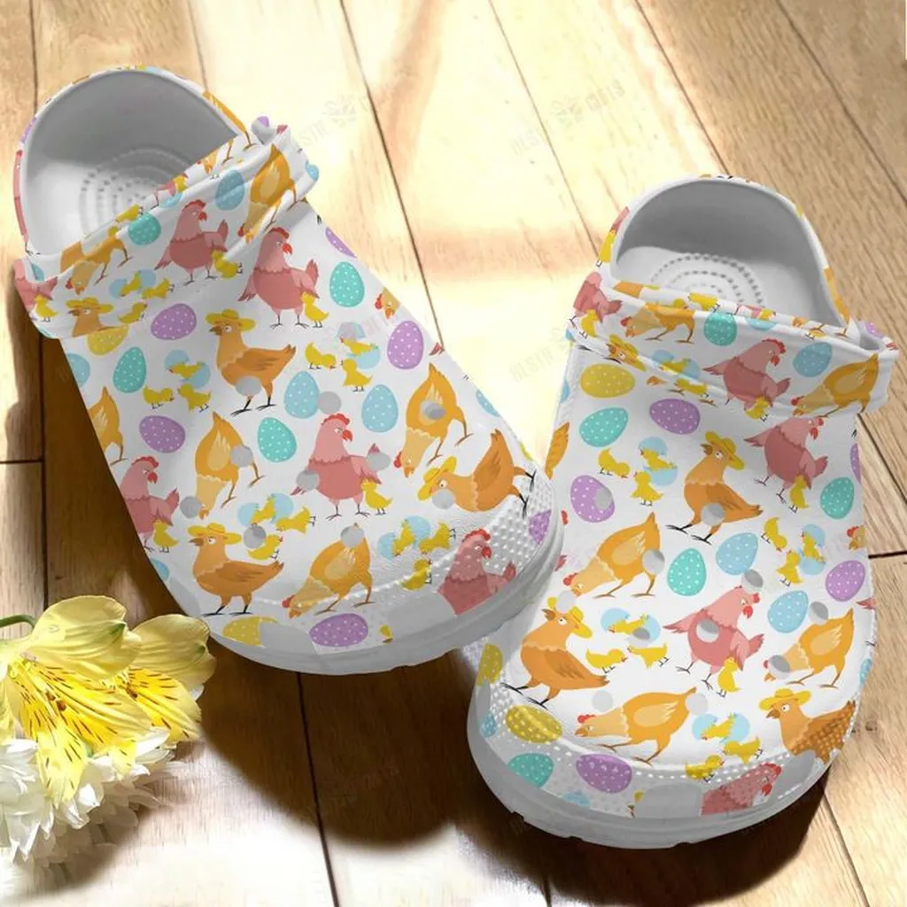 Chicken White Sole Angry Chickens Crocs, Personalized Crocs Classic Clogs