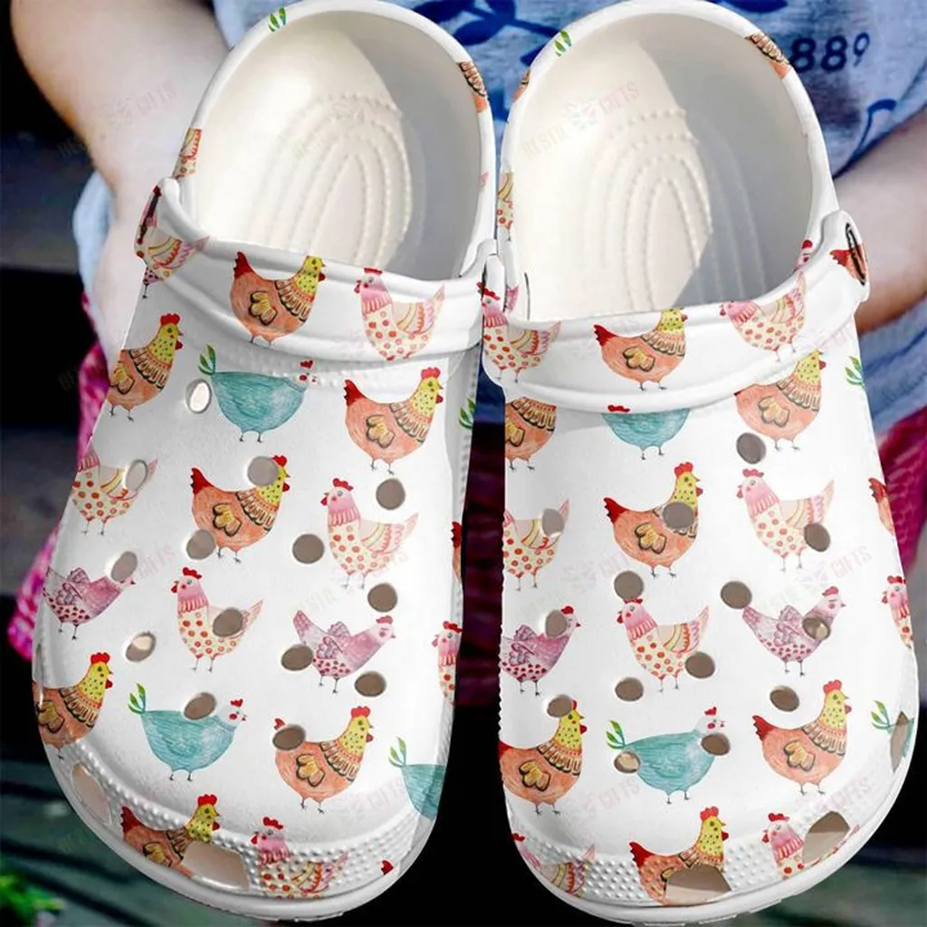 Chicken White Sole Chicken Artwork Crocs, Personalized Crocs Classic Clogs