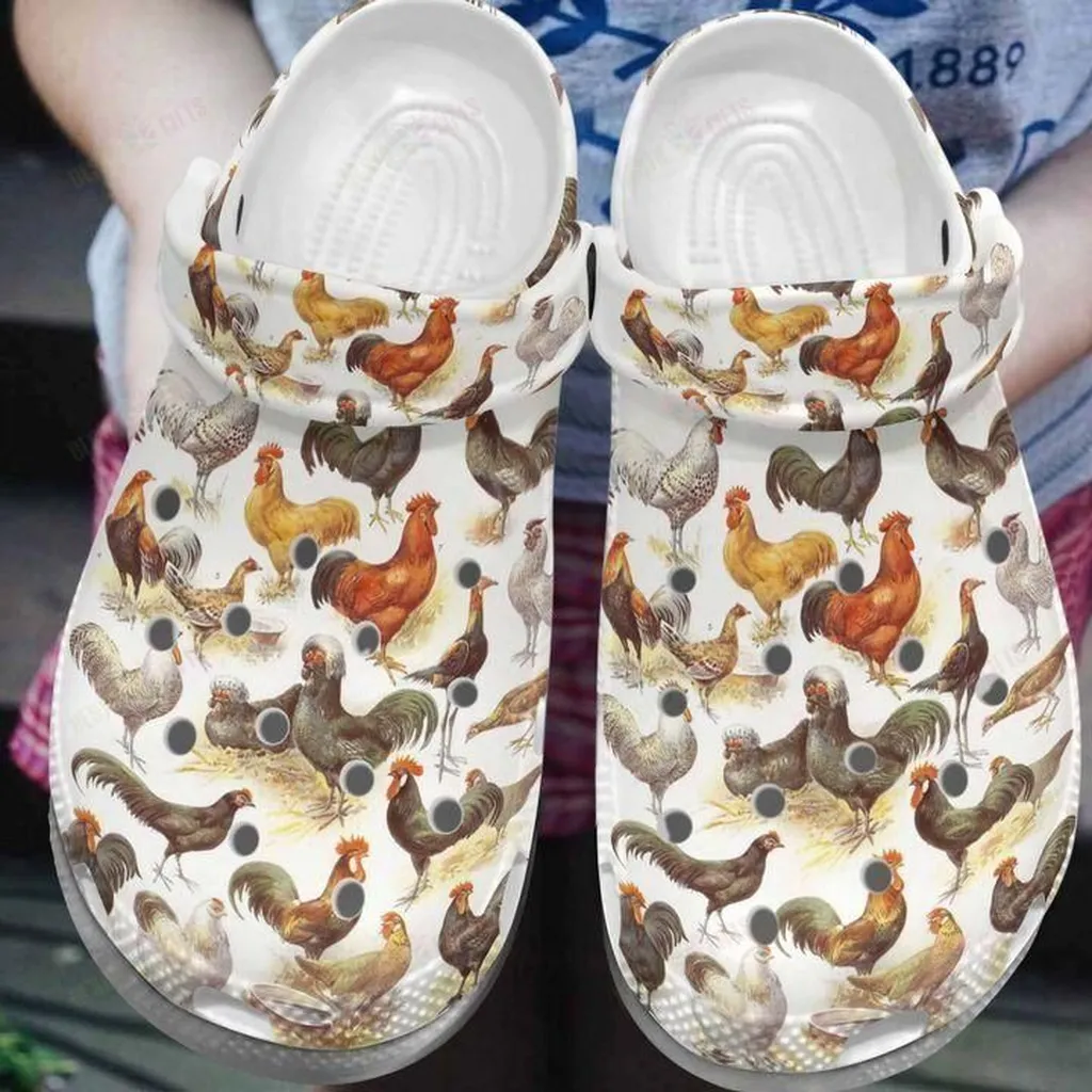 Chicken White Sole Chicken Pattern Crocs Classic Clogs