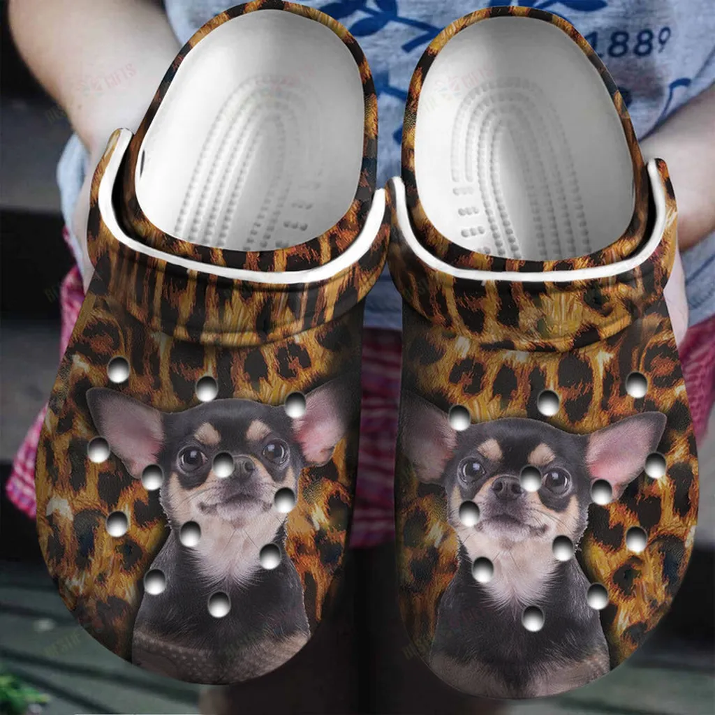 Chihuahua With Leopard Background Crocs Classic Clogs