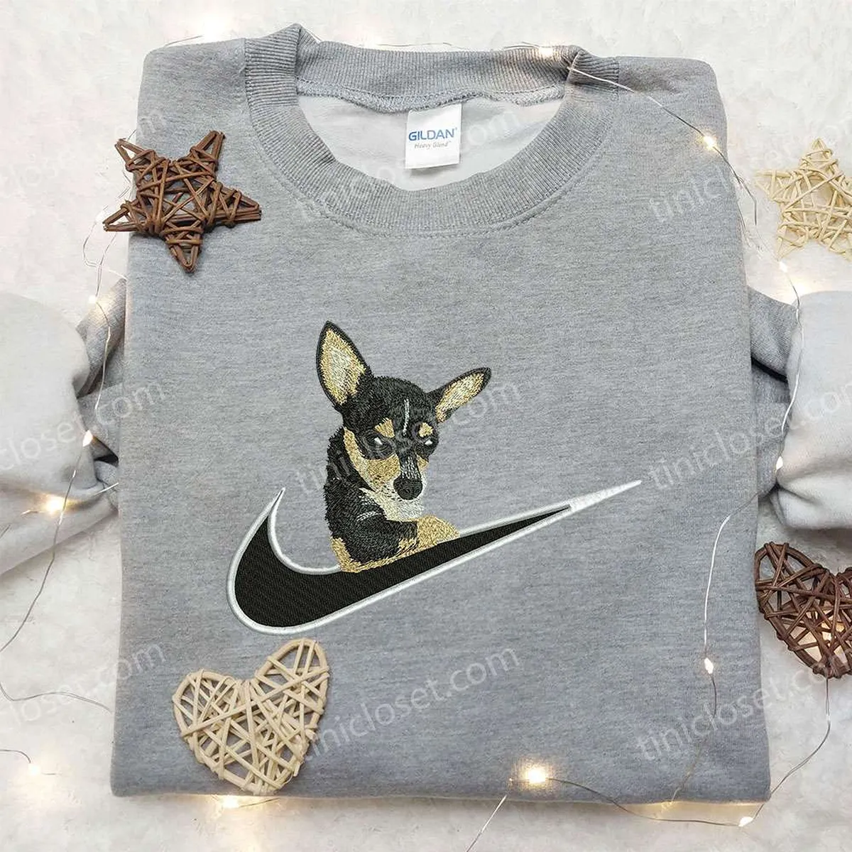 Chihuahua x Nike Swoosh Embroidered Shirt, Animal Embroidered Shirt, Custom Nike Embroidered Shirt