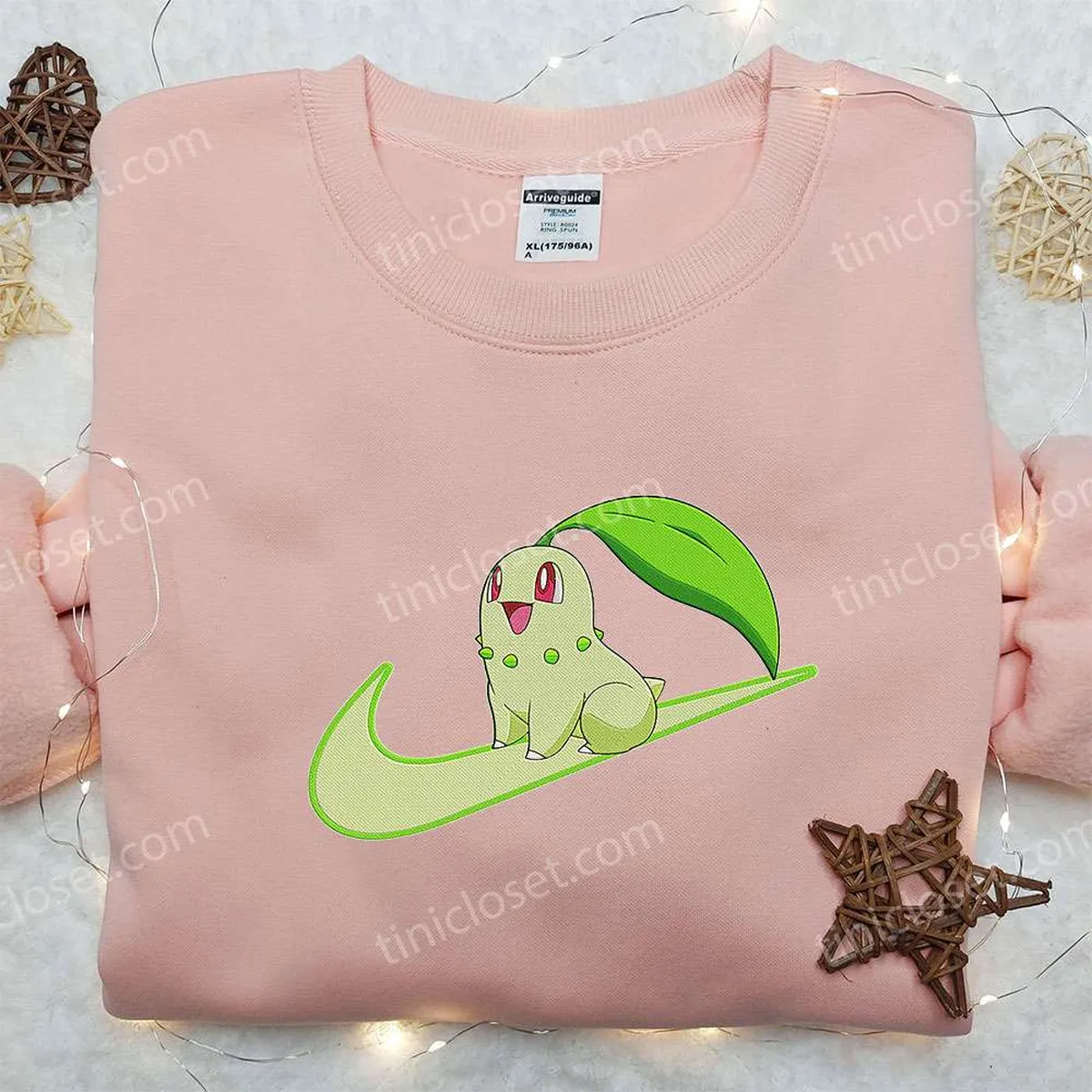 Chikorita x Nike Swoosh Anime Embroidered Hoodie, Pokemon Embroidered Shirt, Nike Inspired Embroidered Shirt