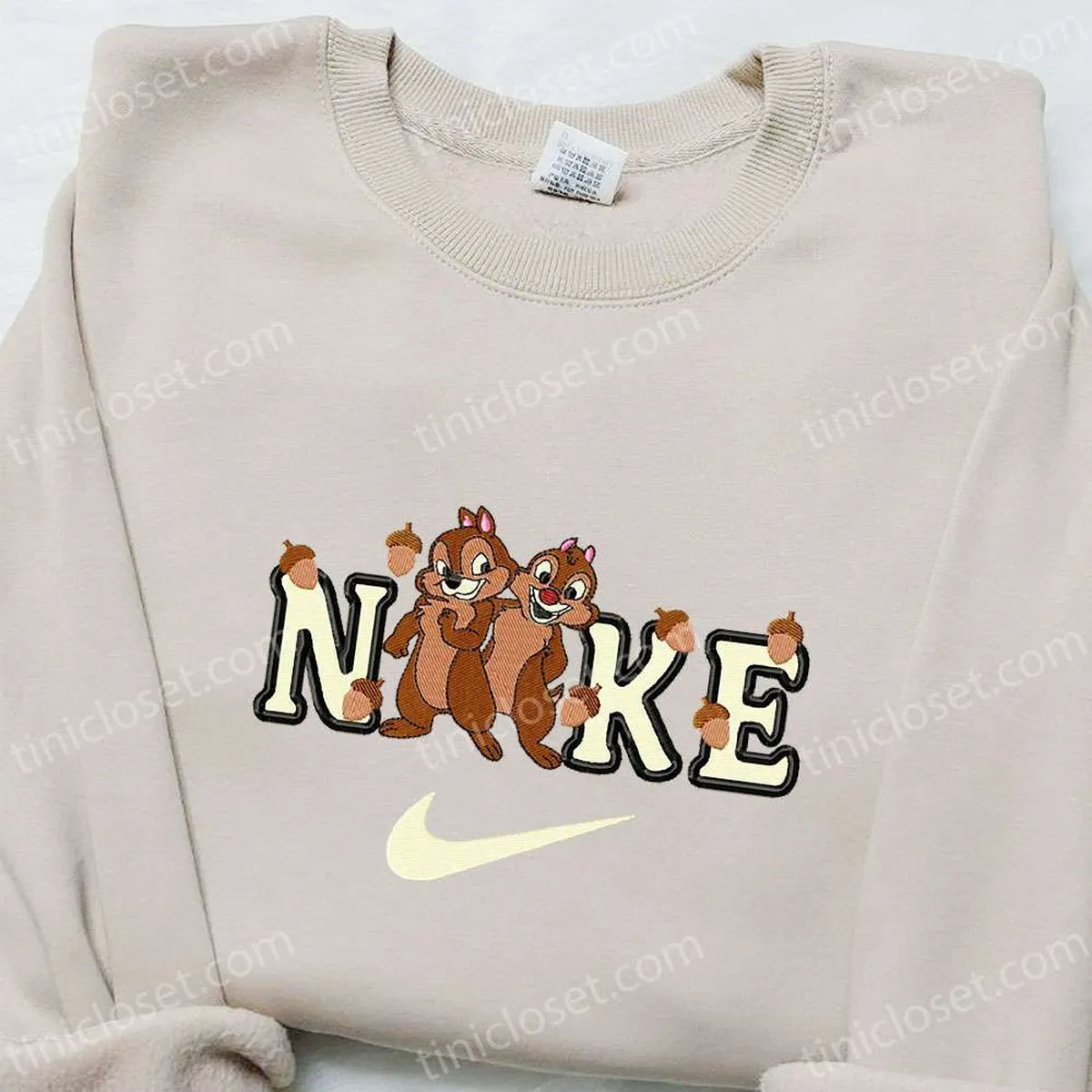 Chip and Dale x Nike Cartoon Embroidered Shirt, Chip ??Dale Embroidered Shirt, Nike Inspired Embroidered Shirt