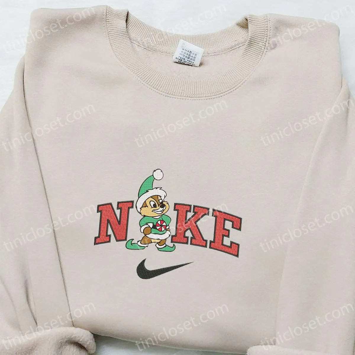 Chip Disney x Nike Christmas Embroidered Sweatshirt, Cartoon Christmas Embroidered Shirt, Best Christmas Gift Ideas