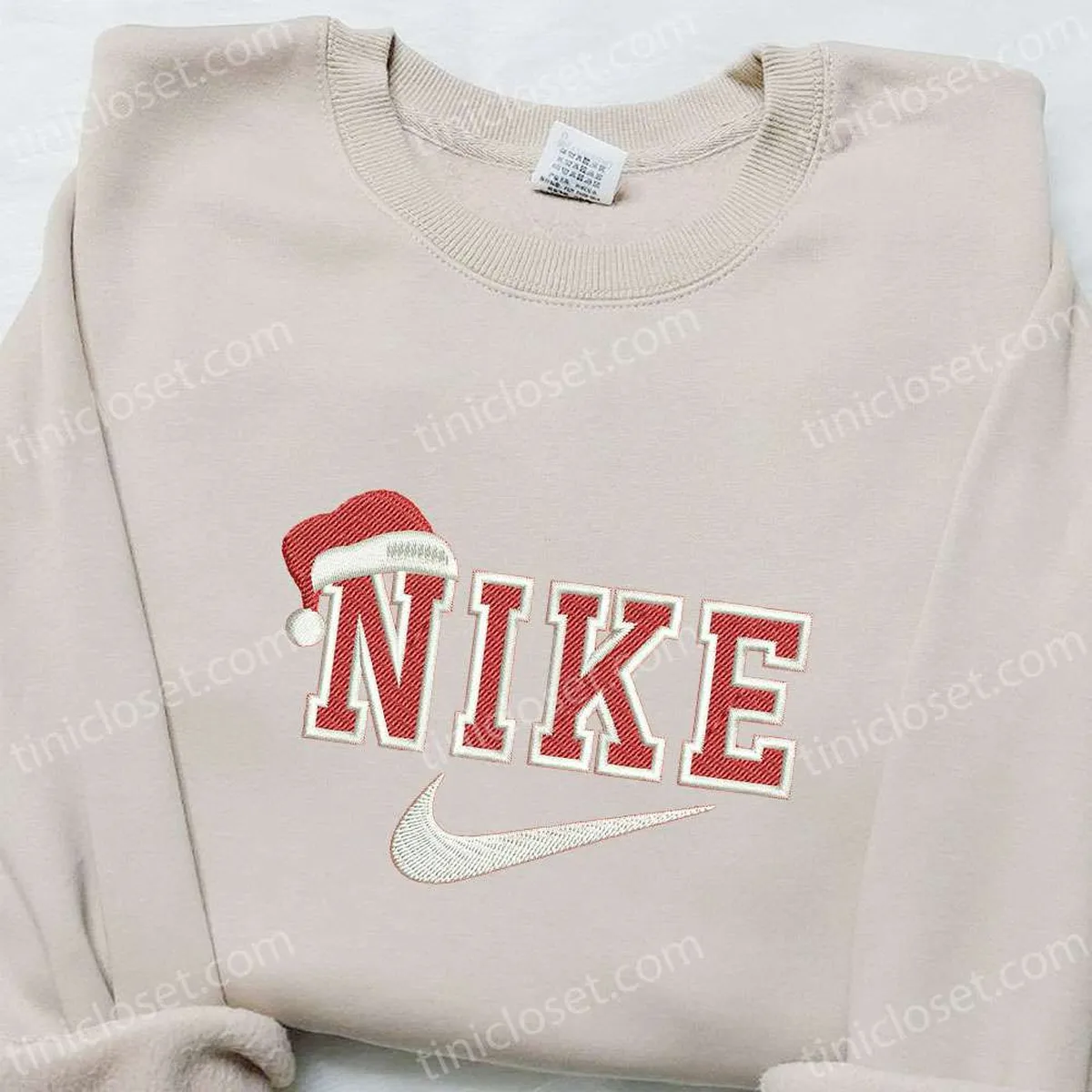 Christmas Hat x Nike Embroidered Sweatshirt, Christmas Embroidered Shirt, Custom Embroidered T-shirt