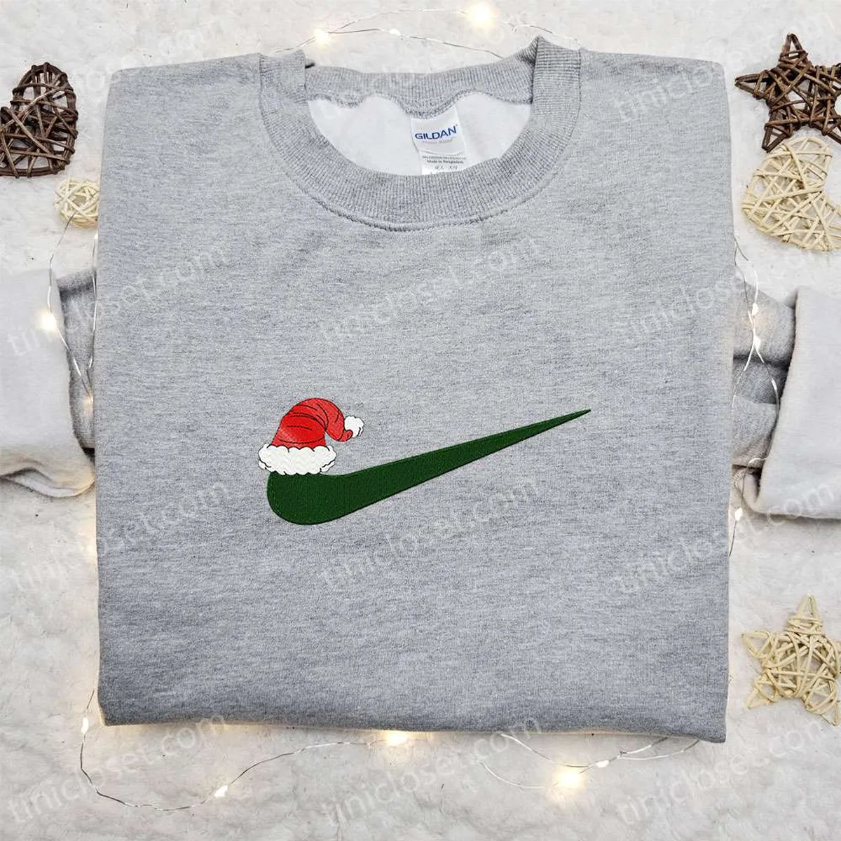 Christmas Hat x Swoosh Embroidered Sweatshirt, Nike Inspired Embroidered Shirt, Best Christmas Gift Ideas