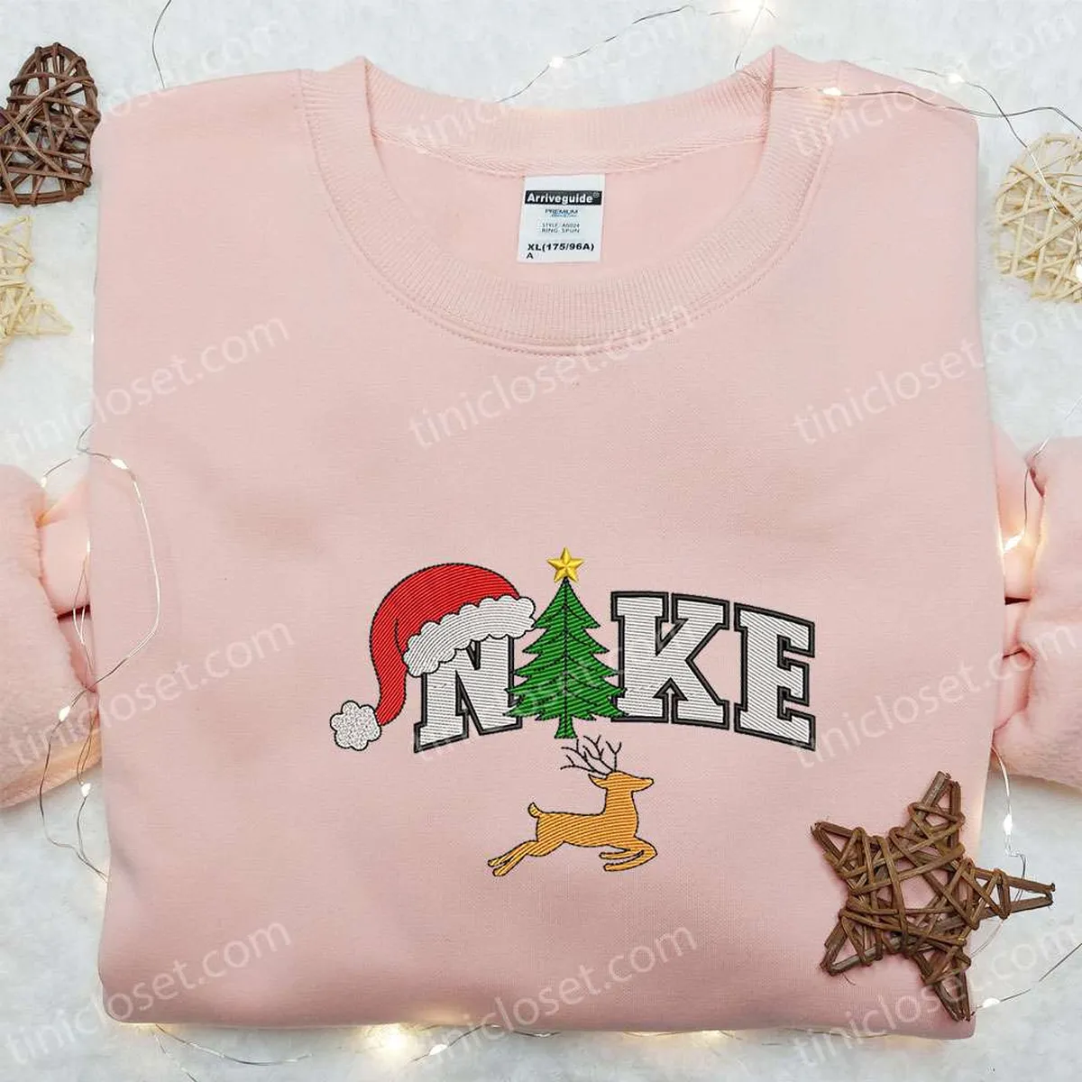 Christmas Tree and Reindeer x Nike Embroidered Sweatshirt, Nike Inspired Embroidered Shirt, Best Christmas Gift Ideas