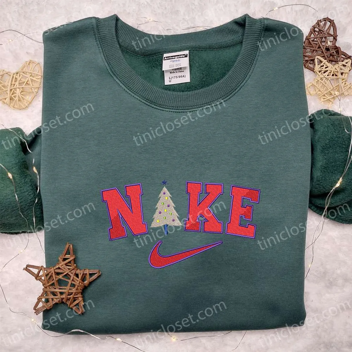 Christmas Tree x Nike Embroidered Shirt, Christmas Embroidered Hoodie, Nike Inspired Embroidered Sweatshirt