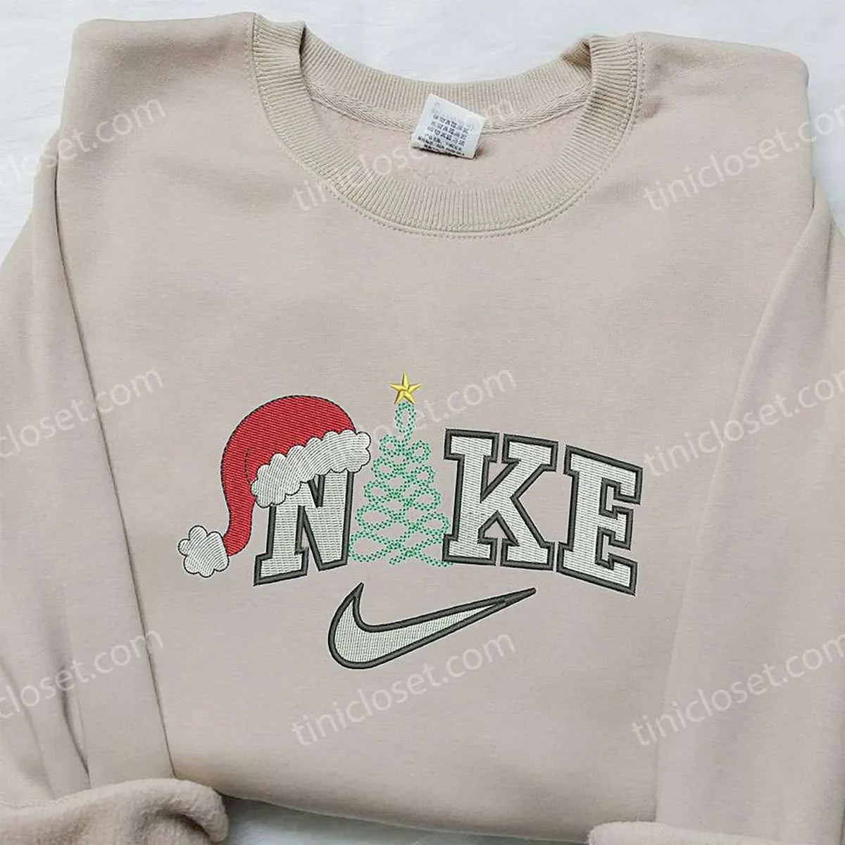 Christmas Tree x Nike Embroidered Sweatshirt, Nike Inspired Embroidered Shirt, Best Christmas Gift for Family