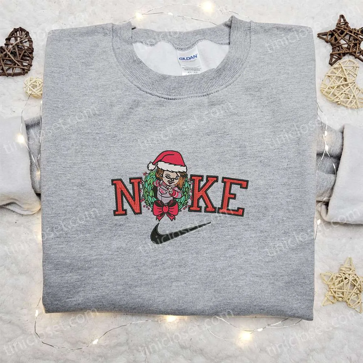 Chucky Laurel Wreath x Nike Christmas Embroidered Sweatshirt, Cartoon Christmas Embroidered Shirt, Best Christmas Gift Ideas Chucky Laurel Wreath x Nike Christmas Embroidered Sweatshirt, Cartoon Christmas Embroidered Shirt, Best Christmas Gift Ideas