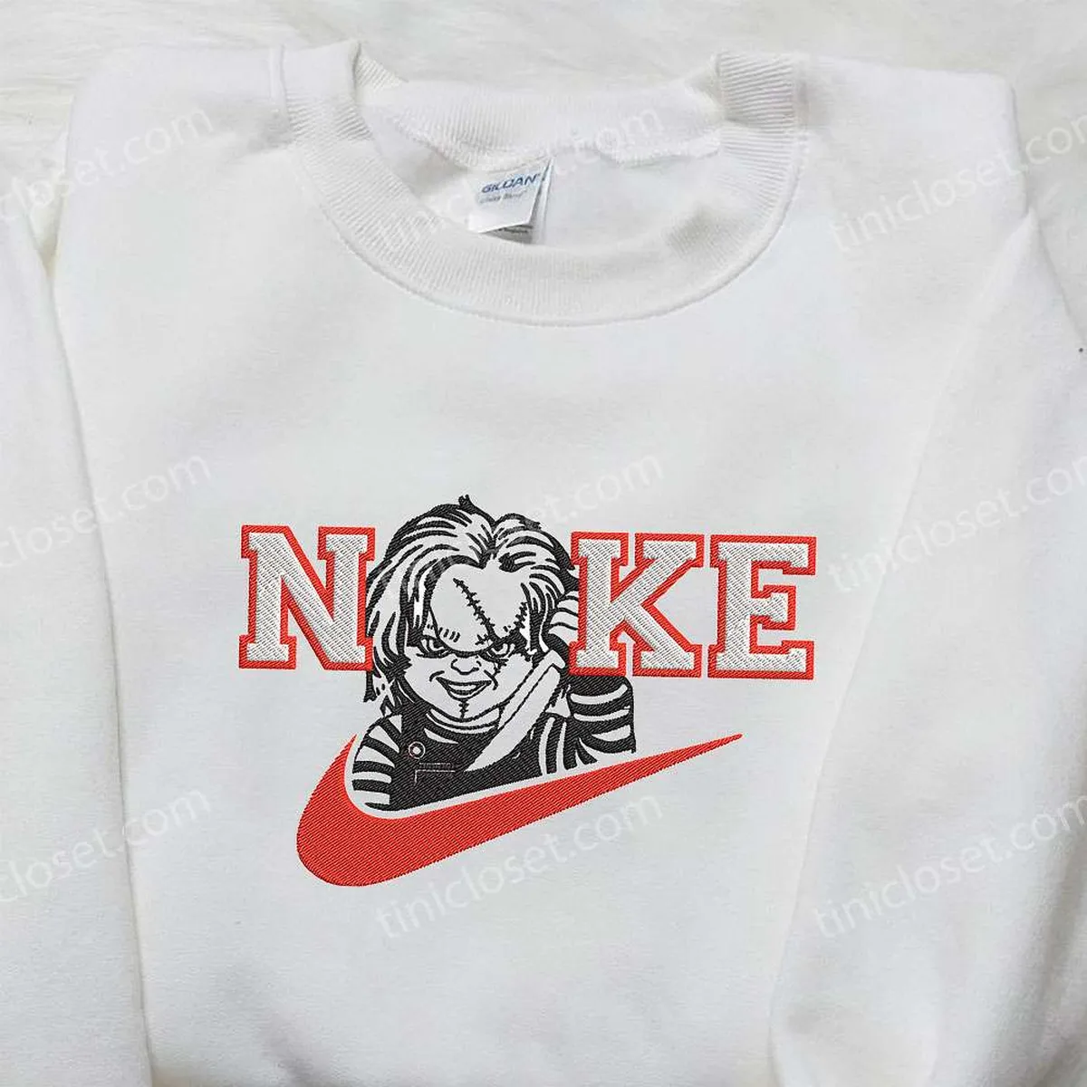 Chucky x Nike Swoosh Embroidered Shirt, Child? Play Embroidered Shirt, Custom Nike Embroidered Shirt