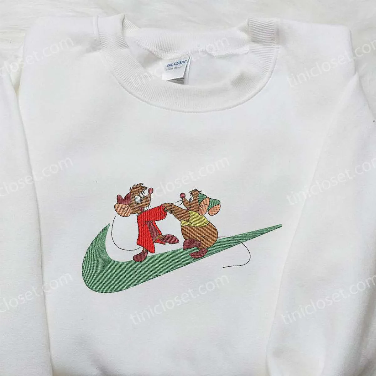 Cinderella Jaq and Gus x Nike Swoosh Embroidered Shirt, Disney Embroidered Shirt, Custom Nike Embroidered Shirt