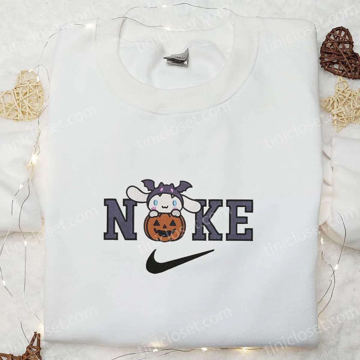 Cinnamoroll Halloween Pumpkin x Nike Embroidered Shirt, Custom Nike Embroidered Hoodie, Cute Embroidered T-shirt