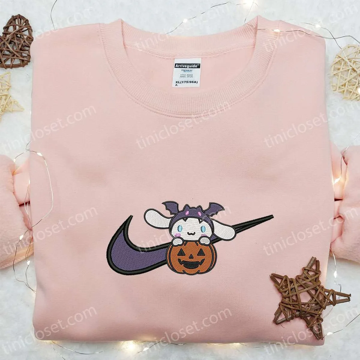 Cinnamoroll Pumpkin x Nike Embroidered Shirt, Custom Nike Embroidered Hoodie, Cute Embroidered T-shirt