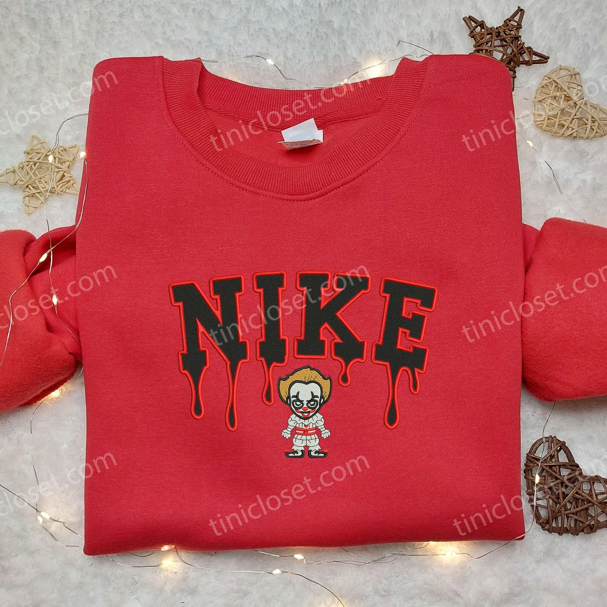 Clown Pennywise x Nike, Embroidered Shirt, It Embroidered Shirt, Custom Nike Embroidered Shirt