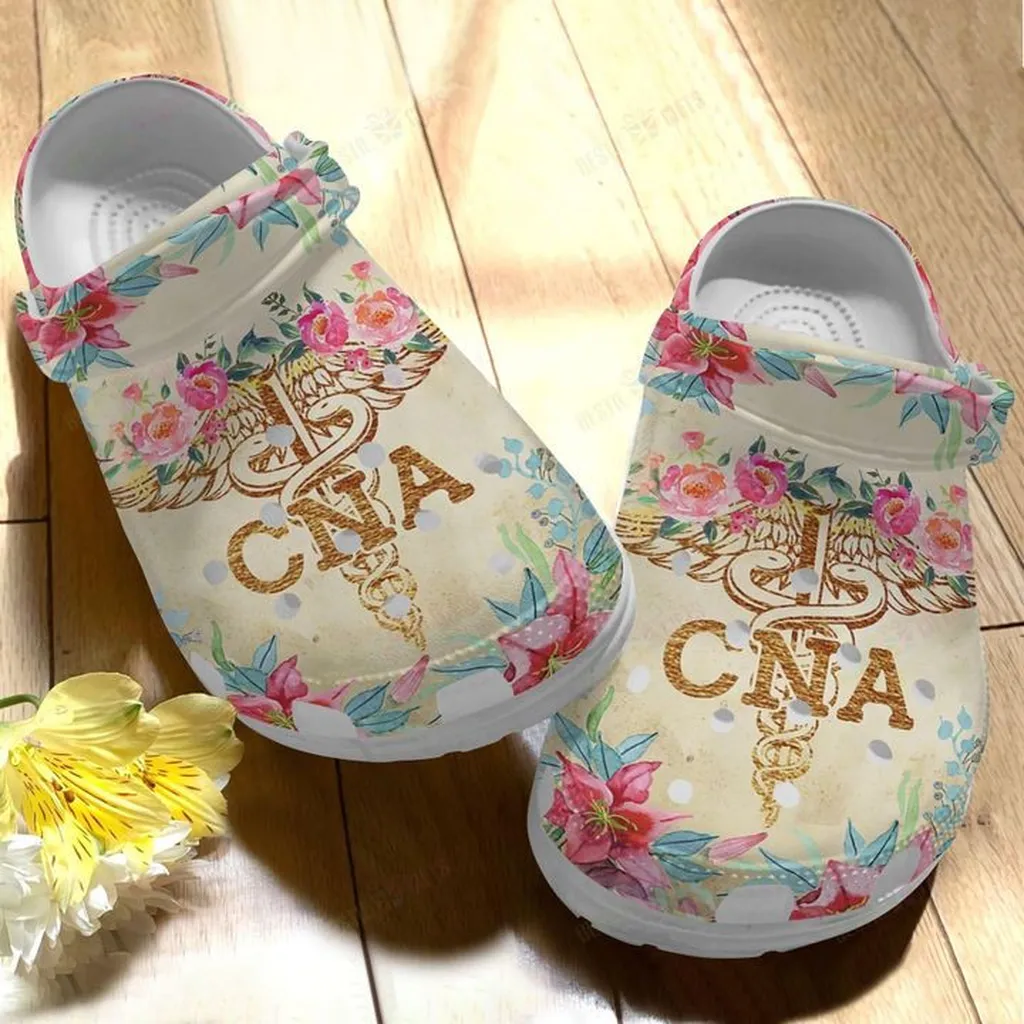 CNA White Sole Floral CNA Crocs, Personalized Crocs Classic Clogs