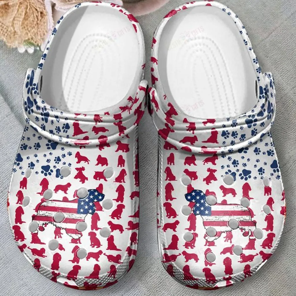 Cocker Spaniel American Flag Crocs, Personalized Crocs Classic Clogs