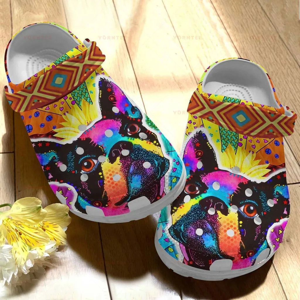 Colorful Boston Terrier 10 Gift For Lover Rubber Crocs Clog