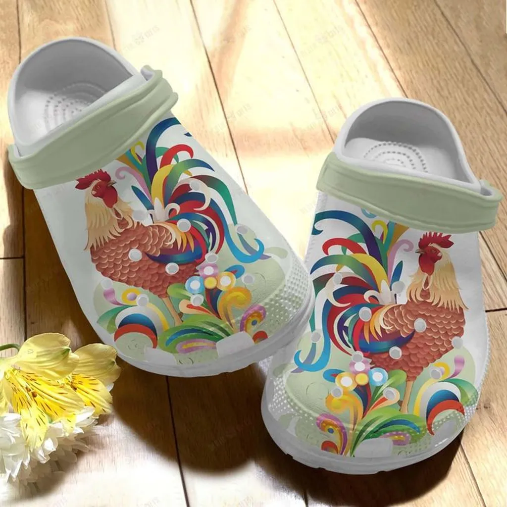 Colorful Chicken Crocs, Personalized Crocs Classic Clogs