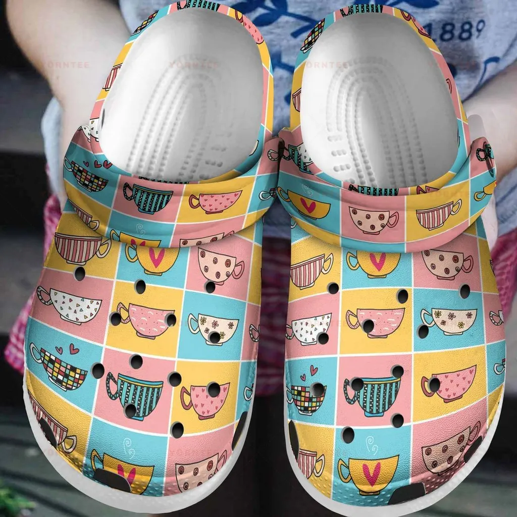 Colorful Coffee Cups Gift For Lover Rubber Crocs Clog