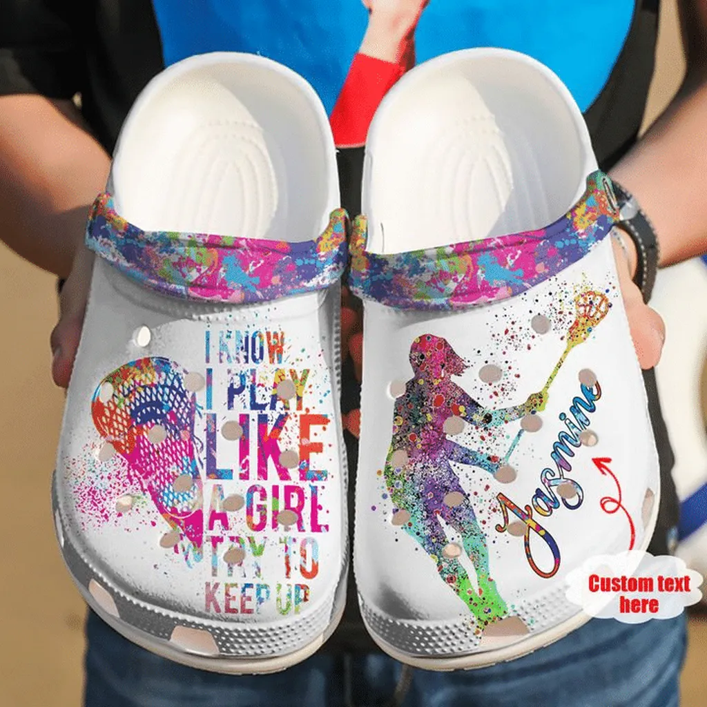 Colorful Crocs - Lacrosse Personalized Try To Keep Up Clog