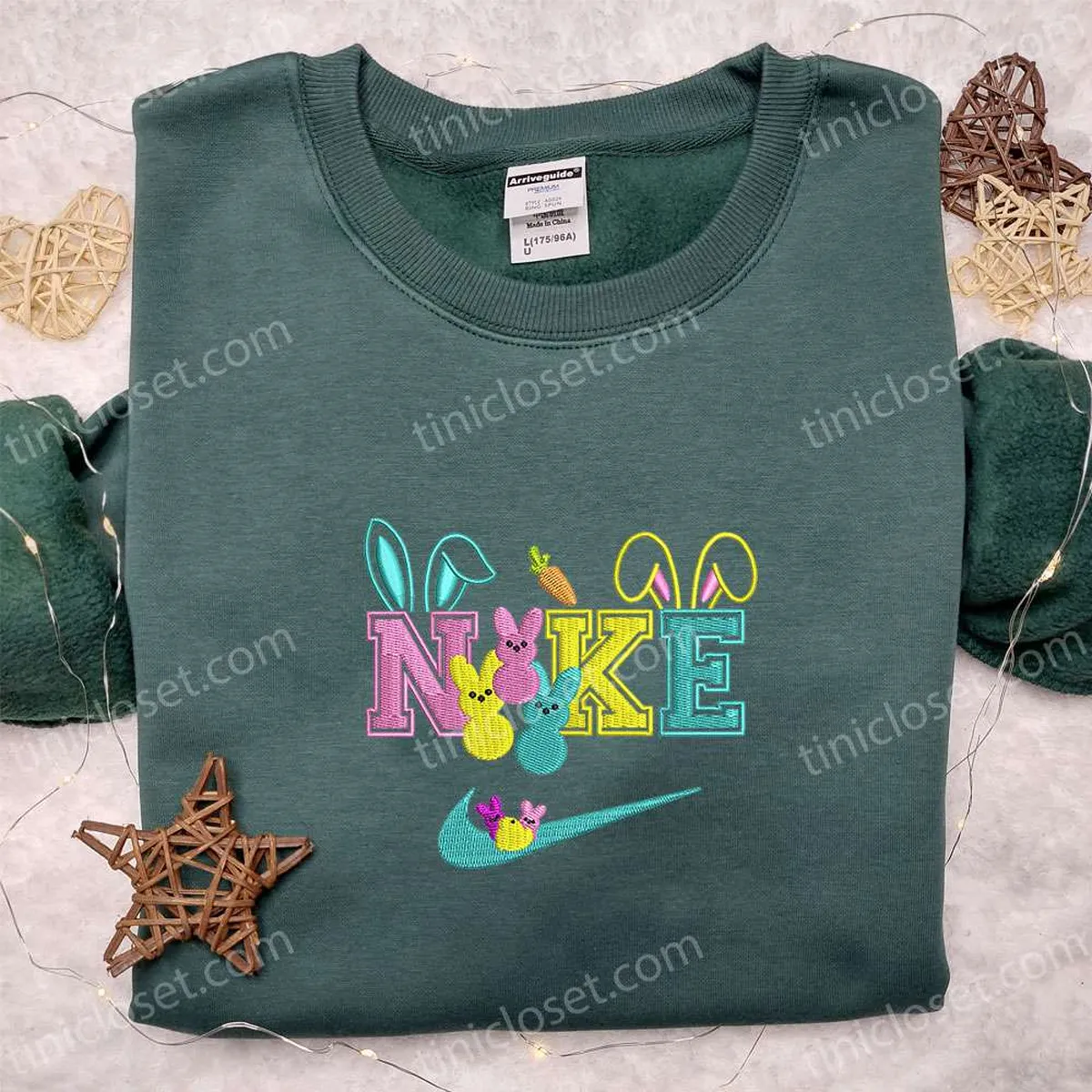 Colorful Cute Bunny x Nike Swoosh Embroidered Shirt, Nike Inspired Embroidered Hoodie, Best Gifts For Family