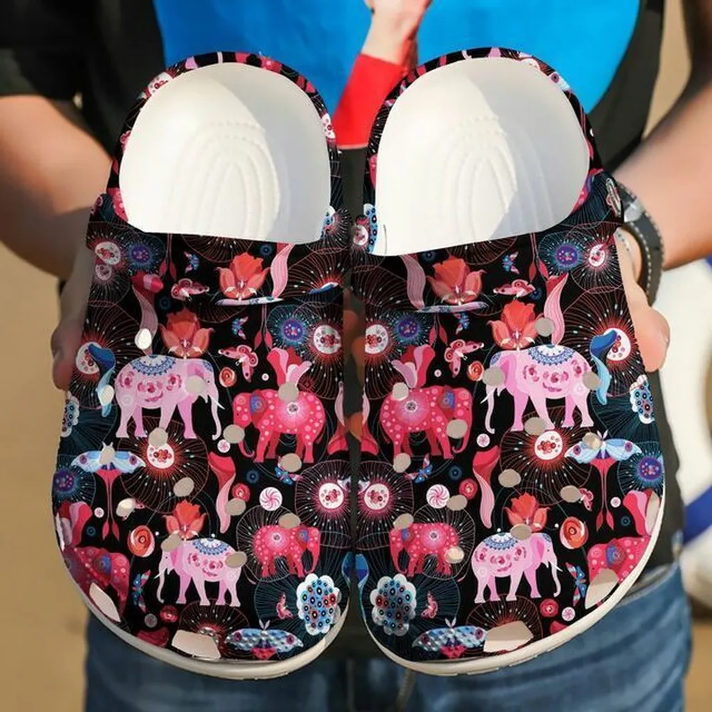 Colorful Elephant Pattern 102 Gift For Lover Rubber Crocs Clog