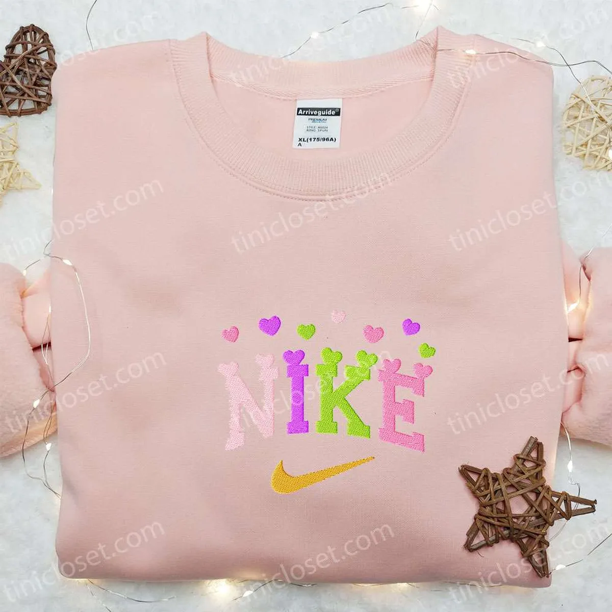 Colorful Hearts x Nike Embroidered Tshirt, Nike Inspired Embroidered Shirt, Best Valentine? Day Gift Ideas