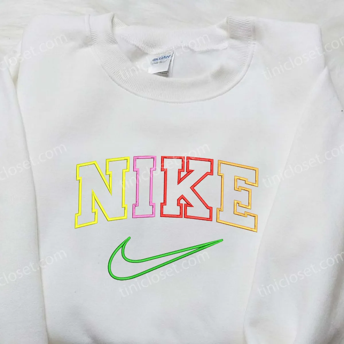 Colorful Nike Inspired Embroidered Shirt, Unique Embroidered Shirt