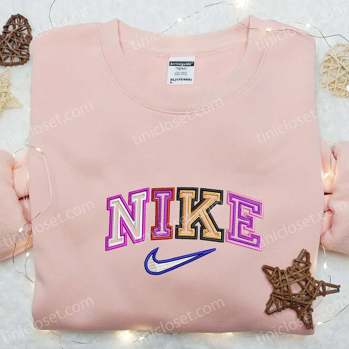 Colorful Nike Logo Embroidered Shirt, Nike Inspired Embroidered Hoodie, Best Gifts For Family