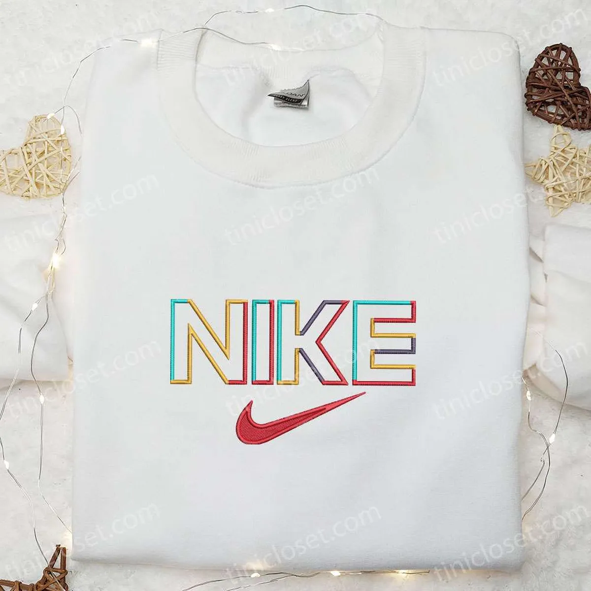 Colorful Nike Logo Embroidered Shirt, Nike Inspired Embroidered Hoodie, Best Gifts For Family