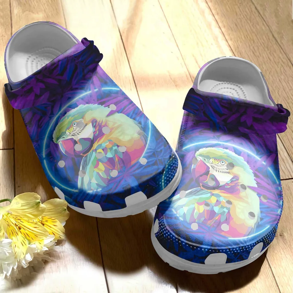 Colorful Parrot On Night Crocs Clog