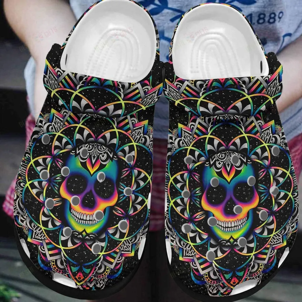 Colorful Skull Crocs, Personalized Crocs Classic Clogs