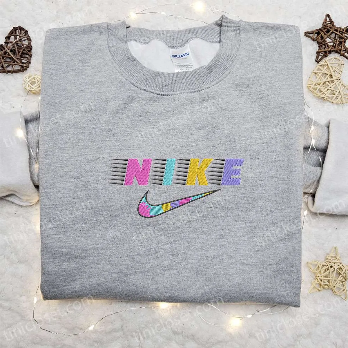 Colorful x Nike Embroidered Shirt, Nike Inspired Embroidered Shirt, Best Gifts for Family