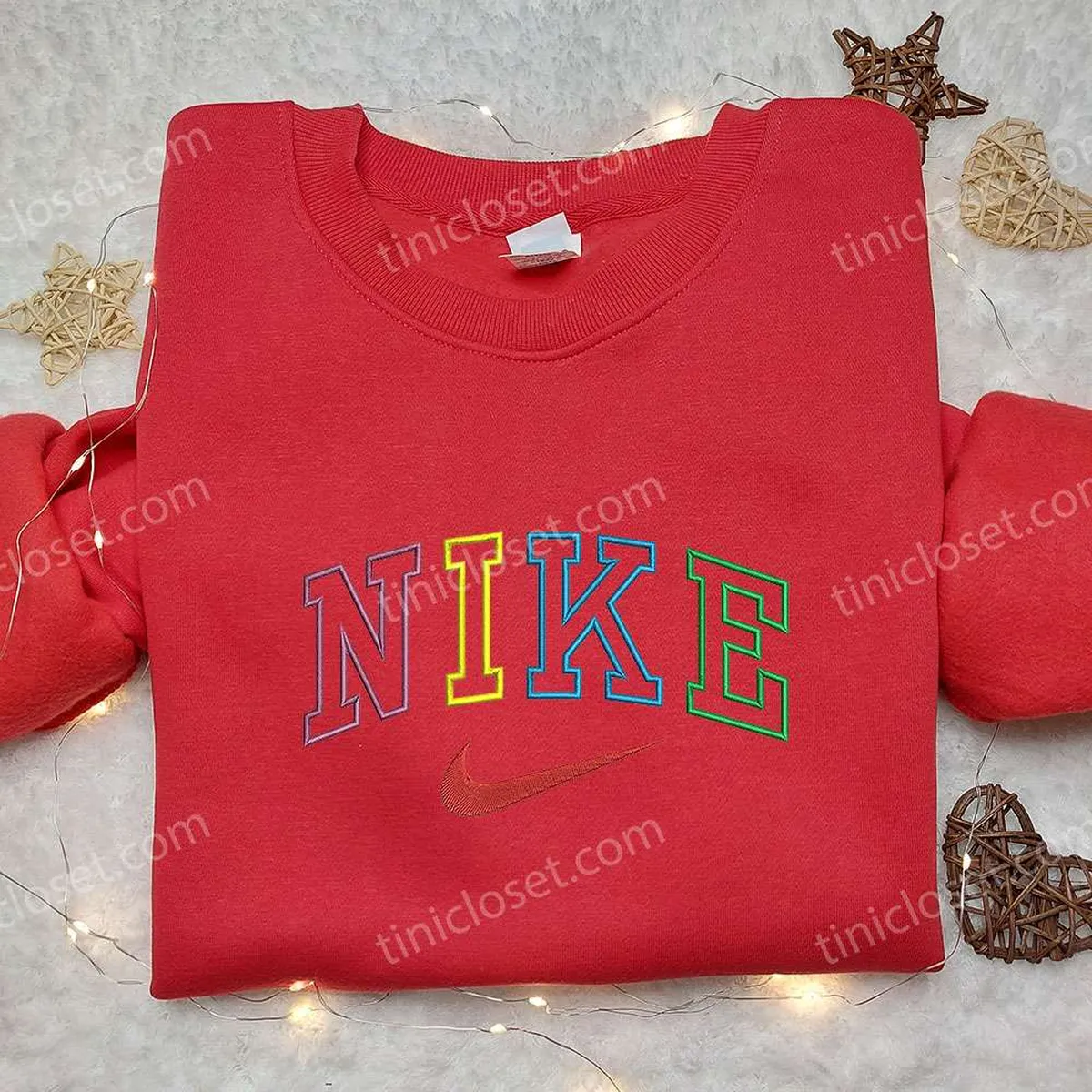 Colorful x Nike Embroidered Sweatshirt, Nike Inspired Embroidered Shirt, Best Gift for Family