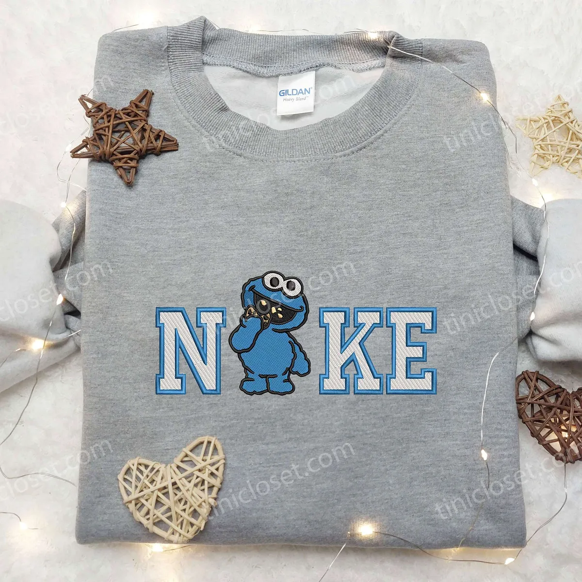 Cookie Monster x Nike Embroidered Shirt, Sesame Street Embroidered Shirt, Custom Nike Embroidered Shirt