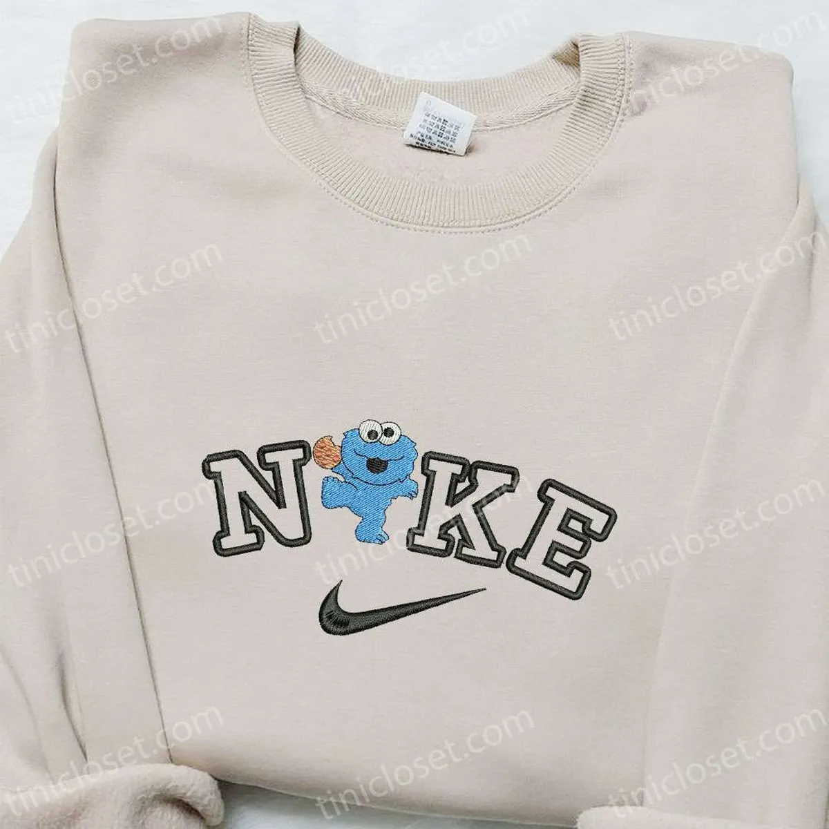 Cookie Monster x Nike Swoosh Cartoon Embroidered Hoodie, Nike Inspired Embroidered Shirt, Best Gifts for Family