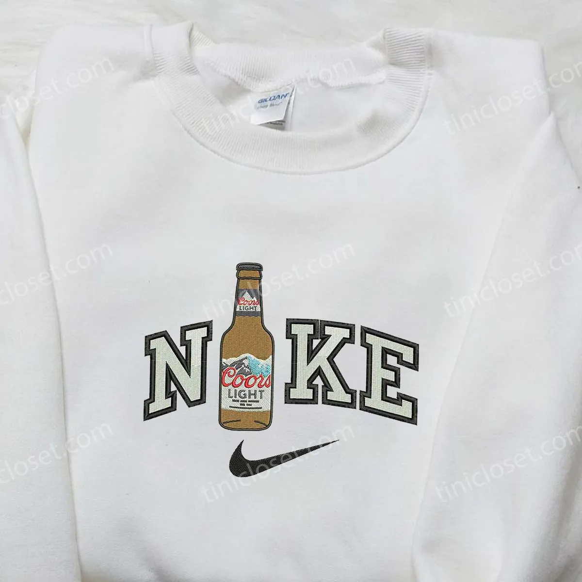 Coors Light Beer Bottle x Nike Embroidered Shirt, Favor Drinking Embroidered Shirt, Custom Nike Embroidered Shirt