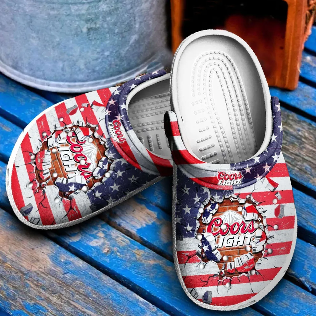 Coors Light Broken Brick American Flag Crocs Clog