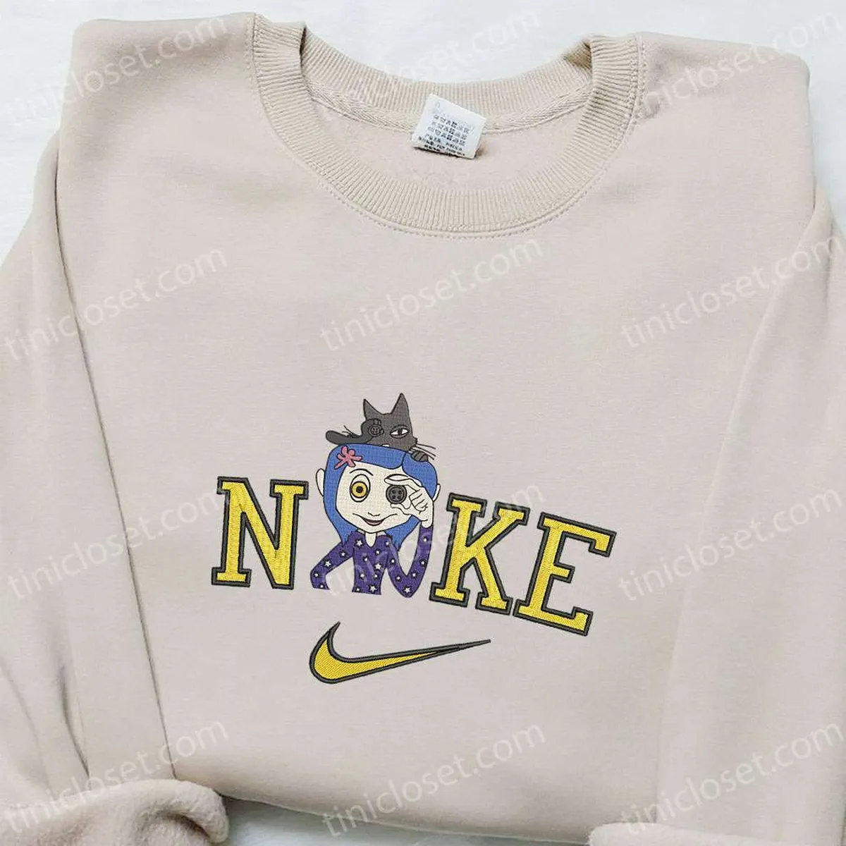 Coraline and Cat x Nike Embroidered Sweatshirt, Halloween Embroidered Shirt, Best Halloween Gifts Ideas