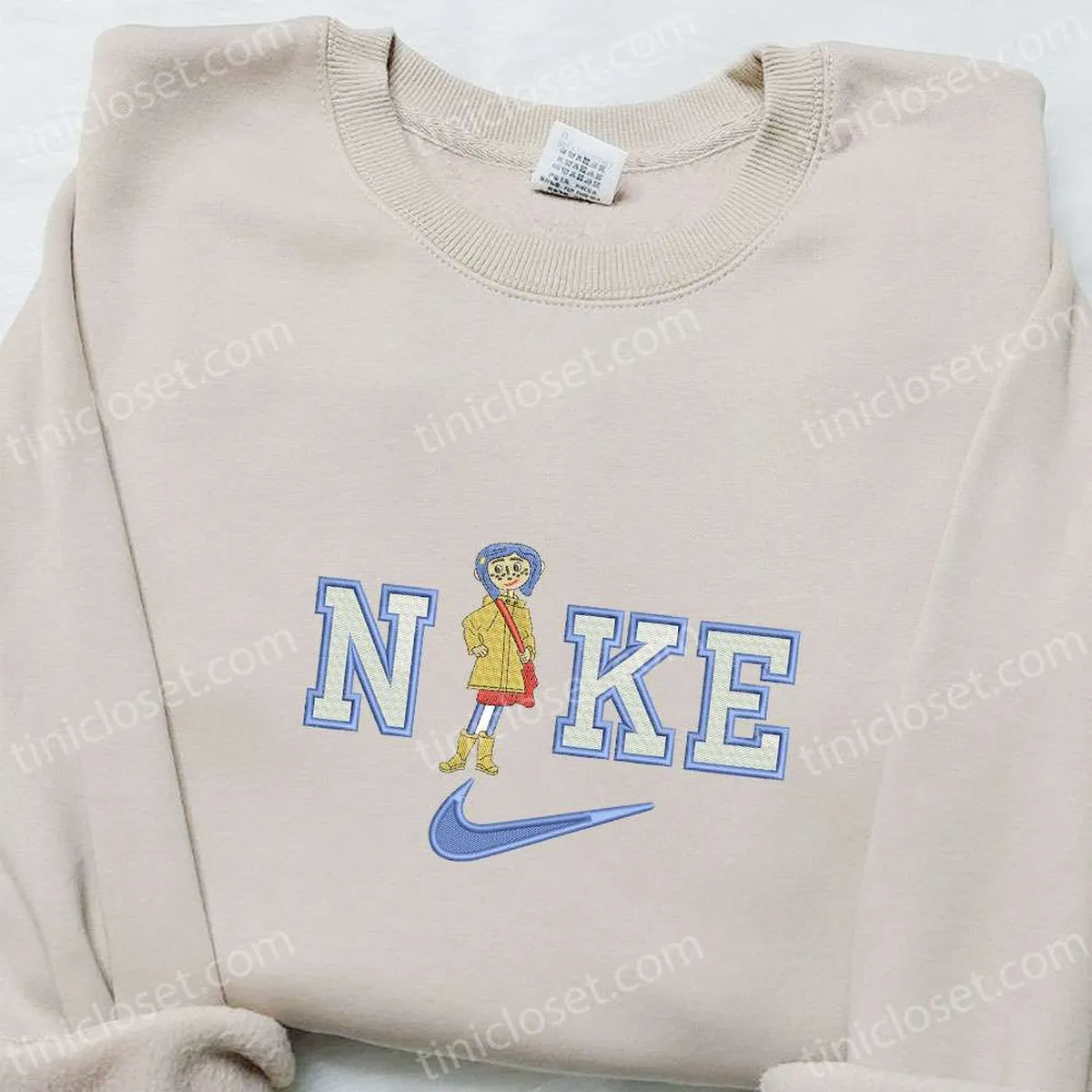 Coraline x Nike Embroidered Shirt, Cartoon Embroidered Hoodie, Nike Inspired Embroidered Sweatshirt